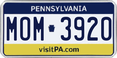 PA license plate MOM3920