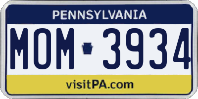PA license plate MOM3934