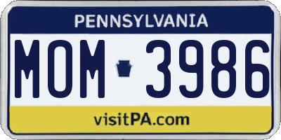 PA license plate MOM3986