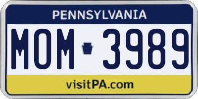 PA license plate MOM3989