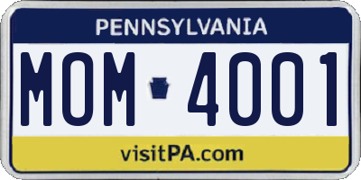 PA license plate MOM4001