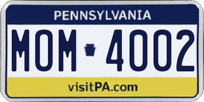 PA license plate MOM4002