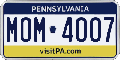 PA license plate MOM4007