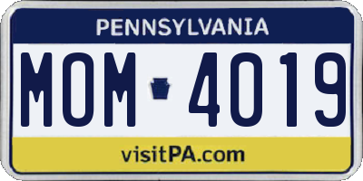 PA license plate MOM4019