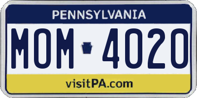 PA license plate MOM4020