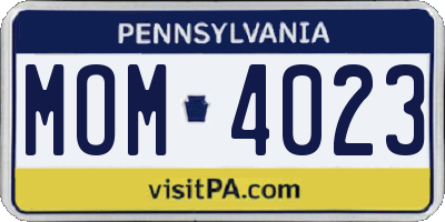 PA license plate MOM4023
