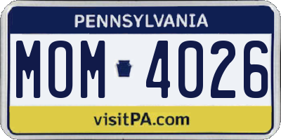 PA license plate MOM4026