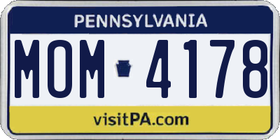 PA license plate MOM4178