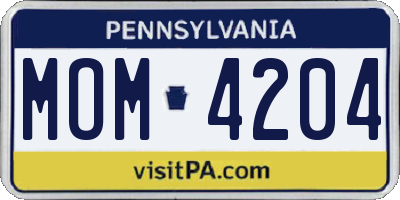 PA license plate MOM4204