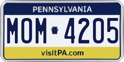 PA license plate MOM4205