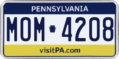 PA license plate MOM4208