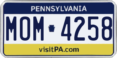 PA license plate MOM4258