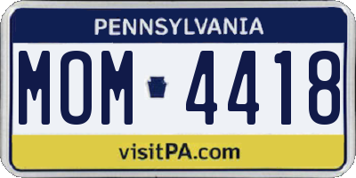 PA license plate MOM4418