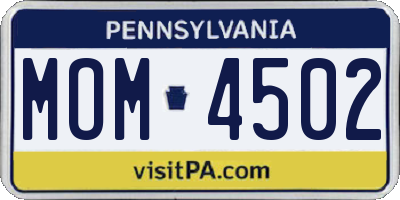 PA license plate MOM4502