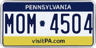 PA license plate MOM4504