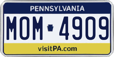 PA license plate MOM4909
