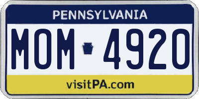 PA license plate MOM4920