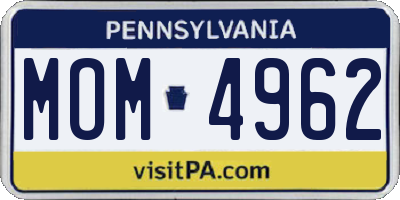 PA license plate MOM4962