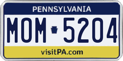 PA license plate MOM5204
