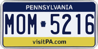 PA license plate MOM5216