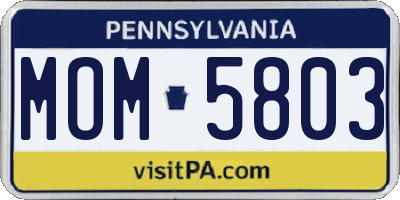 PA license plate MOM5803