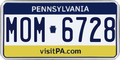 PA license plate MOM6728