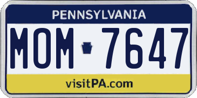 PA license plate MOM7647