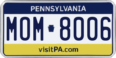 PA license plate MOM8006