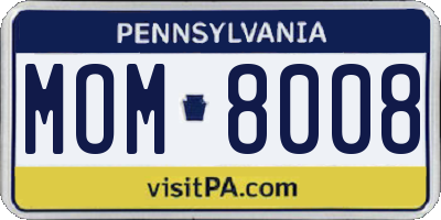 PA license plate MOM8008