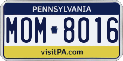 PA license plate MOM8016