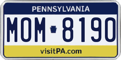PA license plate MOM8190