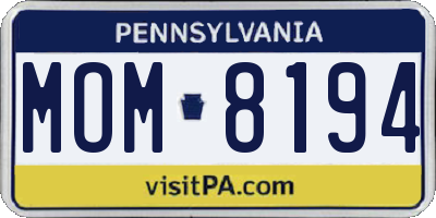 PA license plate MOM8194