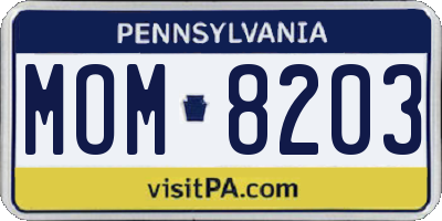 PA license plate MOM8203