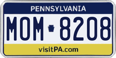 PA license plate MOM8208