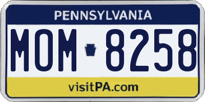 PA license plate MOM8258