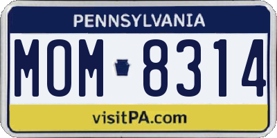 PA license plate MOM8314