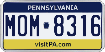 PA license plate MOM8316