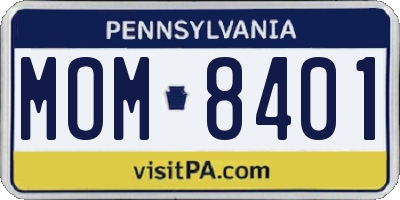 PA license plate MOM8401