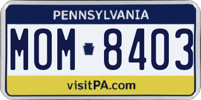 PA license plate MOM8403