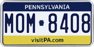 PA license plate MOM8408