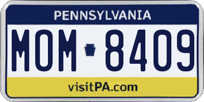 PA license plate MOM8409