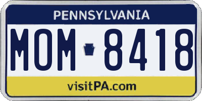 PA license plate MOM8418