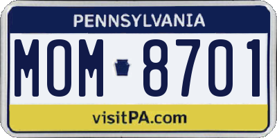 PA license plate MOM8701