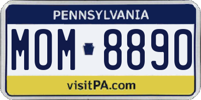 PA license plate MOM8890