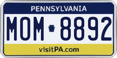 PA license plate MOM8892