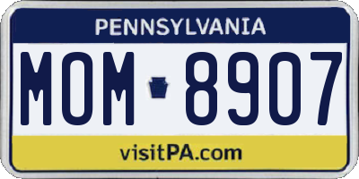 PA license plate MOM8907