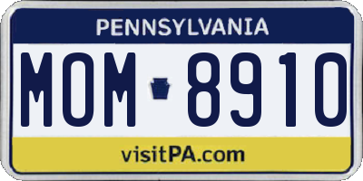 PA license plate MOM8910