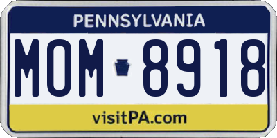 PA license plate MOM8918