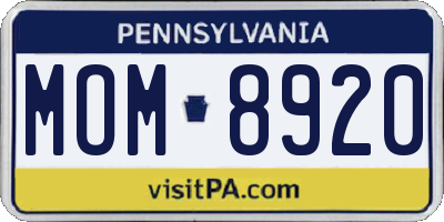 PA license plate MOM8920