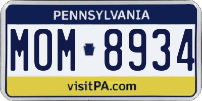 PA license plate MOM8934